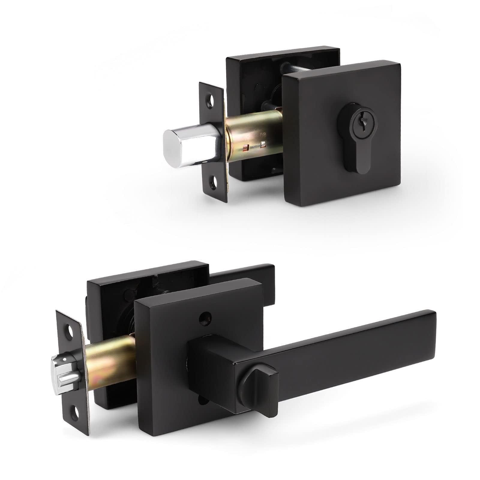 KNOBWELL 4 Pack Exterior Entry Door Knobs With Keys - Matte Black Locking Door Knobs For Bedroom, Bathroom - View #3