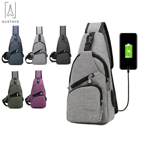 GustaveDesign Men's Sling Daypack Crossbody Chest Backpack with USB Charging for Travel or (Best Sling Backpack For Laptop)