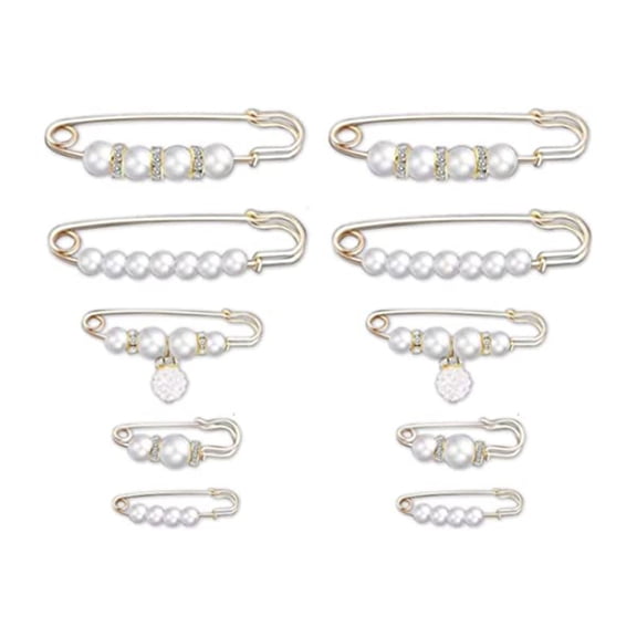 ANXPTME 10 Pcs Pearl Brooch Waist Pants Extender Pins for Clothing Pants Dress Skirt