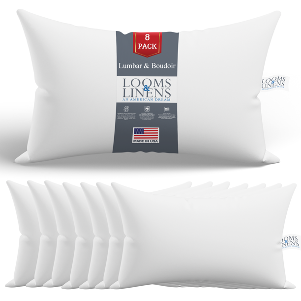 Looms Linens Lumbar Pillow Form Insert Boudoir Pillow Stuffing 100 Premium Polyester Filled 8 Pack 16x36 Pillow Form Walmart Com