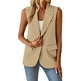 thumbnail image 6 of Beige Jackets for Women, Fall Jackets for Women 2024, Women's Sleeveless Coat Solid Color Cardigan Suit Casual Lapel Cardigan Jacket With Pockets, XL, 6 of 9