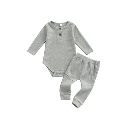 

Ehfomius Baby Tops Jogger Trousers Long Sleeve Round Neck Crotch Button Romper Shirt Street Casual Trousers for 3-24 Months Girl Boy