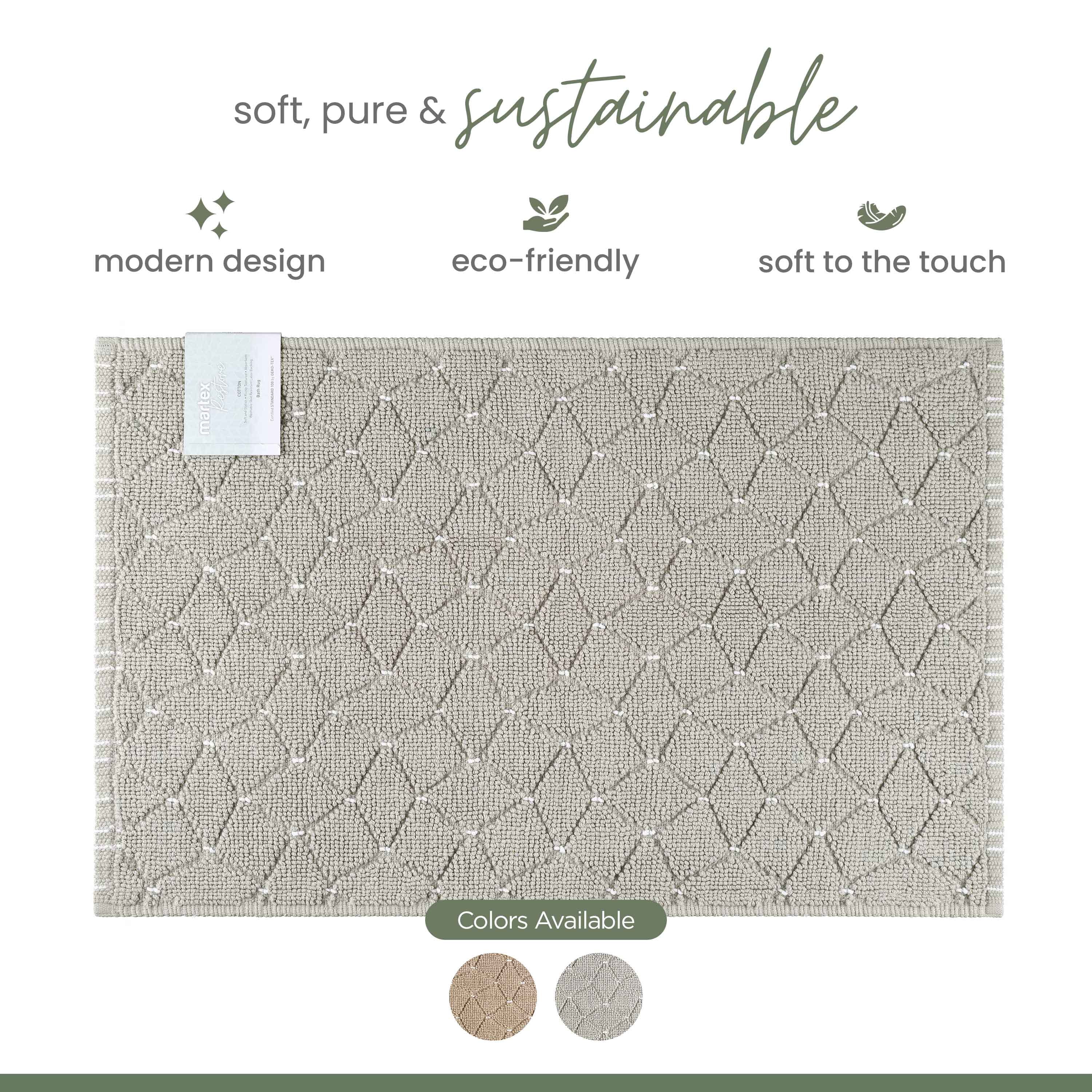 Martex Restore Geometric Cotton Bath Rug, 20" x 32", Diamond Grey