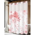 thumbnail image 4 of Pink Floral Art No Hook Shower Curtain Waterproof, Bathroom Curtains with Snap in Liners and See Through Top Window, Watercolor Botanical Spring Flowers Hotel Style Bathtub Curtains Shower 72"Wx96"L, 4 of 8