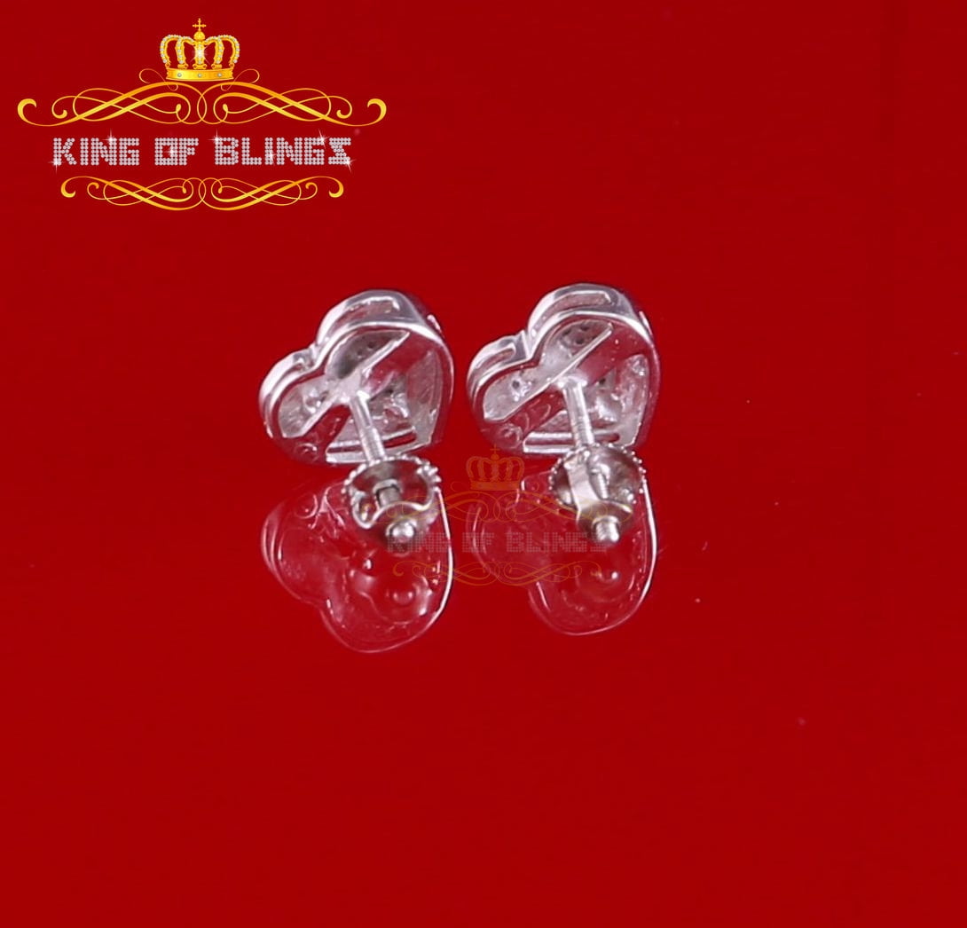 King of Bling's Aretes Para Hombre Heart 925 White Silver 0.15ct Diamond Women's Stud Earring