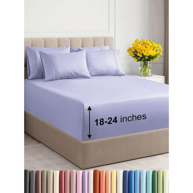Extra Deep Queen Sheet Set Piece Breathable & Cooling Sheets Hotel Luxury Bed Sheets Set Easy & Secure Fit Soft Wrinkle & Comfy Sheets Set Sheet Set w/Extr