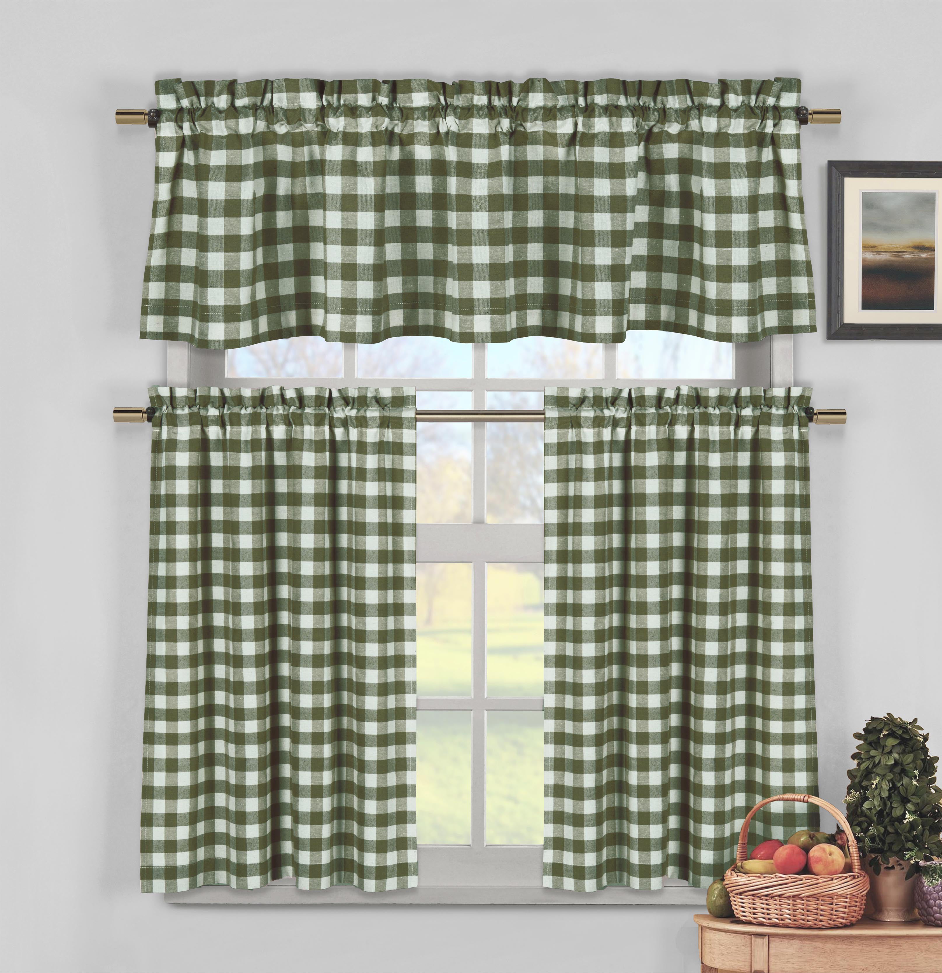 Jackson Lined Cafe Curtains Country-Style Window Tier Set Red & Green Plaid 