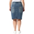 thumbnail image 3 of Agnes Orinda Women's Plus Size Denim Skirt High Waist Knee Length Stretch Casual Midi Jean Pencil Skirts with Pockets 3X Blue, 3 of 6