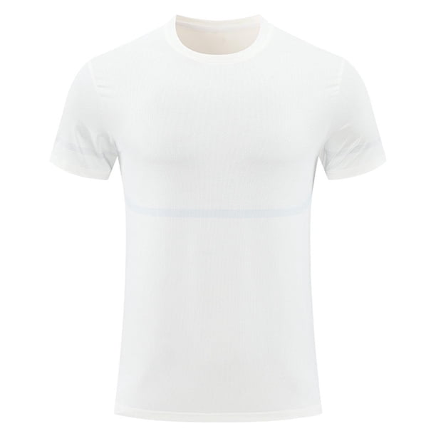 pstuiky Camisas de verano para hombre, de color sólido, transpirables, de malla elástica, ajustadas, cómodas, deportivas, informales, de manga corta y cuello redondo
