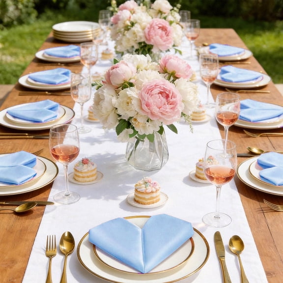 10-Pack Satin Cloth Napkins - Soft Polyester Dining Napkins For Formal Events - Table Linens For Wedding Party Decor (Blue)