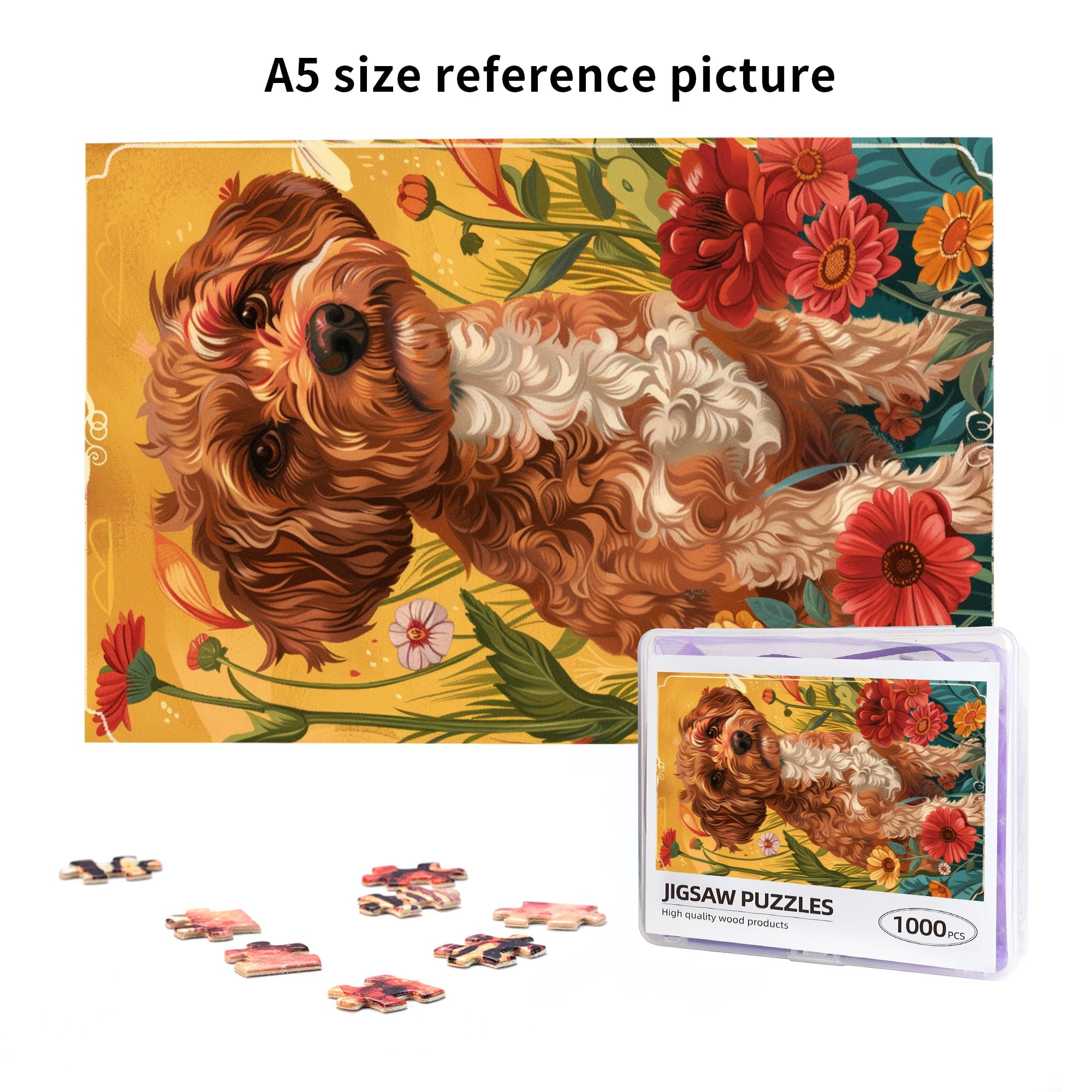 1000 PCS Flower Puppy 1000 Piece Jigsaw Puzzle,Funny Animal Wooden Puzzle For Adults,Puzzles Suitable For Entertaining With Family During Holidays,Gift For Animal Lovers,Adults Puzzle