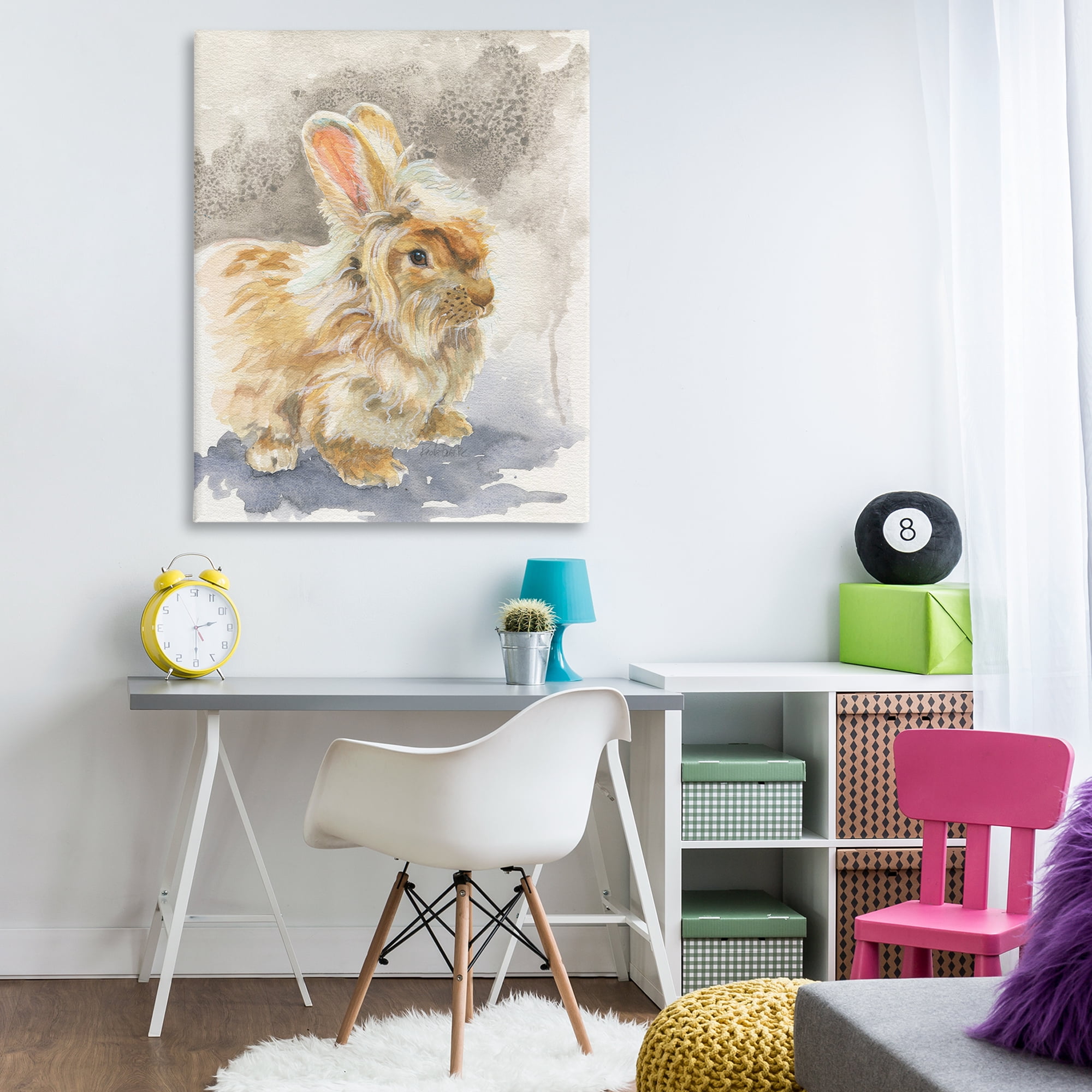 Stupell Industries Angora Bunny Watercolor Animals Painting Wrapped Canvas Art Print Wall Art, 36 x 48