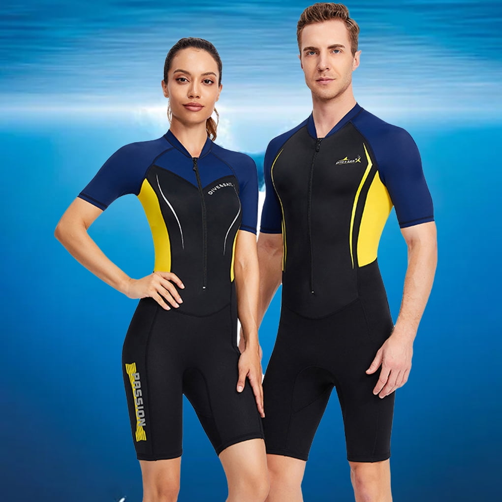 1.5mm Wetsuits Couple Diving Suit One piece Swimsuit with Front Zip Short Sleeved Shorts Breathable Sports Dive Skins Surf Suit Men s yellow 3XL