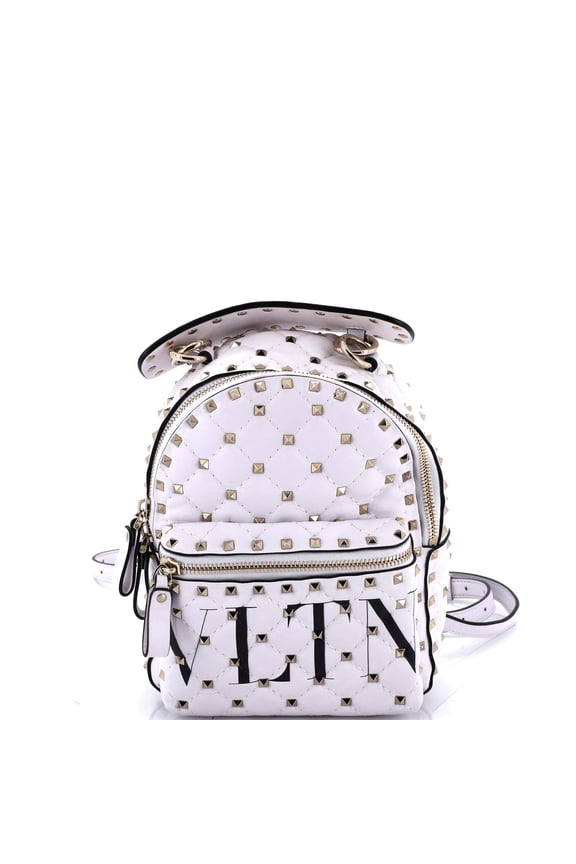 Pre-Owned VLTN Rockstud Spike Backpack Quilted Printed Leather Mini By Rebag