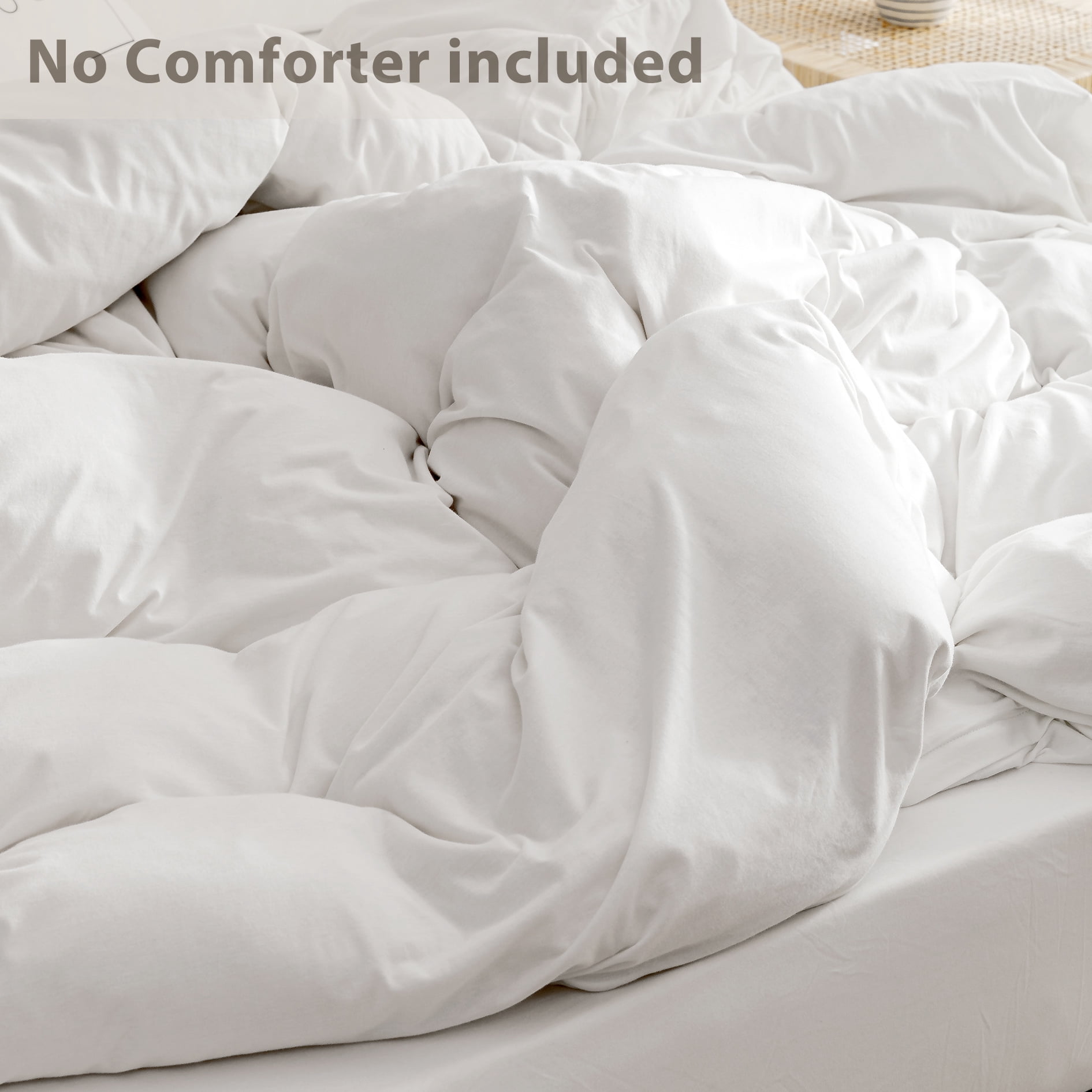PURE ERA 3pc Duvet Cover Set-Jersey Cotton 100% T-Shirt Cotton-Ultra Soft Breathable -King Size,Bright White