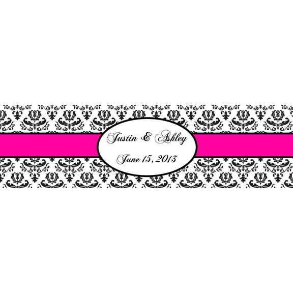 100 Damask 1 PINK Wedding Anniversary Baby Shower Water Bottle Labels