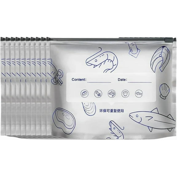 Reusable Aluminum Foil Sealable Storage Bags, Stand Up Mylar Bags with Zipper Lock and Label for Food Preservation of Vegetables, Meat, Snacks and Seafood