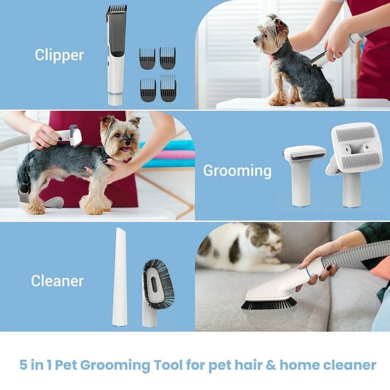 Moosoo Dog Grooming Kit, Dog Hair Vacuum Suction 99% Pet Hair, 5 Pet Grooming Tools, Quiet Pet Vacuum Groomer, Brush for Shedding Dogs Cats