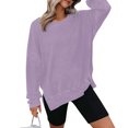 thumbnail image 3 of Oversized Sweatshirt for Women Waffle Knit Crewneck Sweatshirts Long Sleeve Side Slits Casual Pullover Tops, S-2XL, 3 of 6