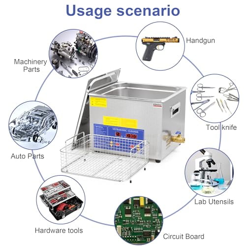 Kendal Commercial Grade 360watts 12L Ultrasonic Cleaner 40kHz with Digital Timer&Heater Cleaning Machine, for Watch Instruments Industrial Parts Excellent Cleaner Solution