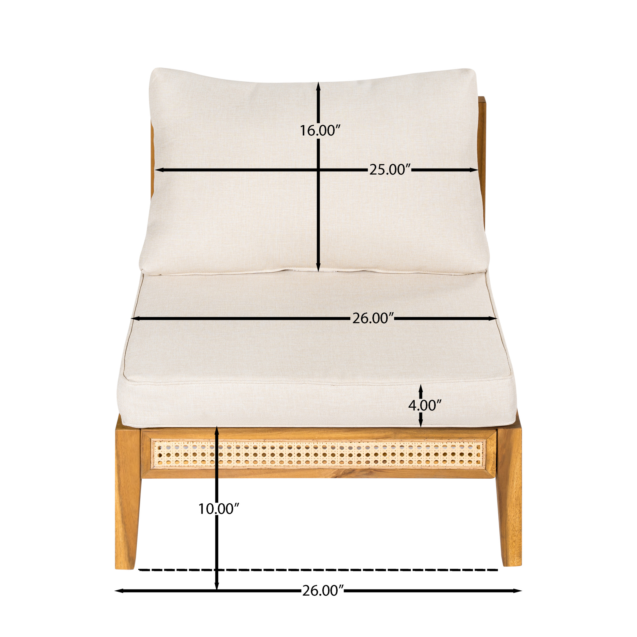 Christopher Knight Home Outdoor Armless Chairs, Wood Frame, Cane Accents and Cushions, Teak+Beige, Set of 2