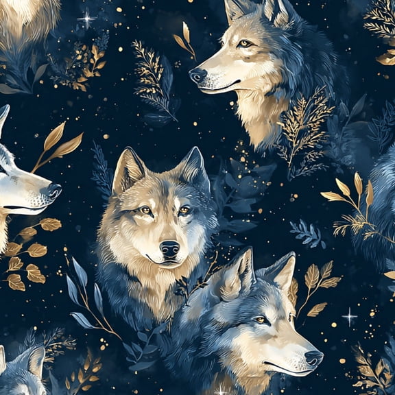 Peel and Stick Wallpaper Mystical Wolf Golden Leaves Starry Sky Wall Mural 17.7in x 9.8ft Self Adhesive Removable Wall Paper Renter Friendly Wallpaper for Bedroom Vinyl Roll Shelf Decor