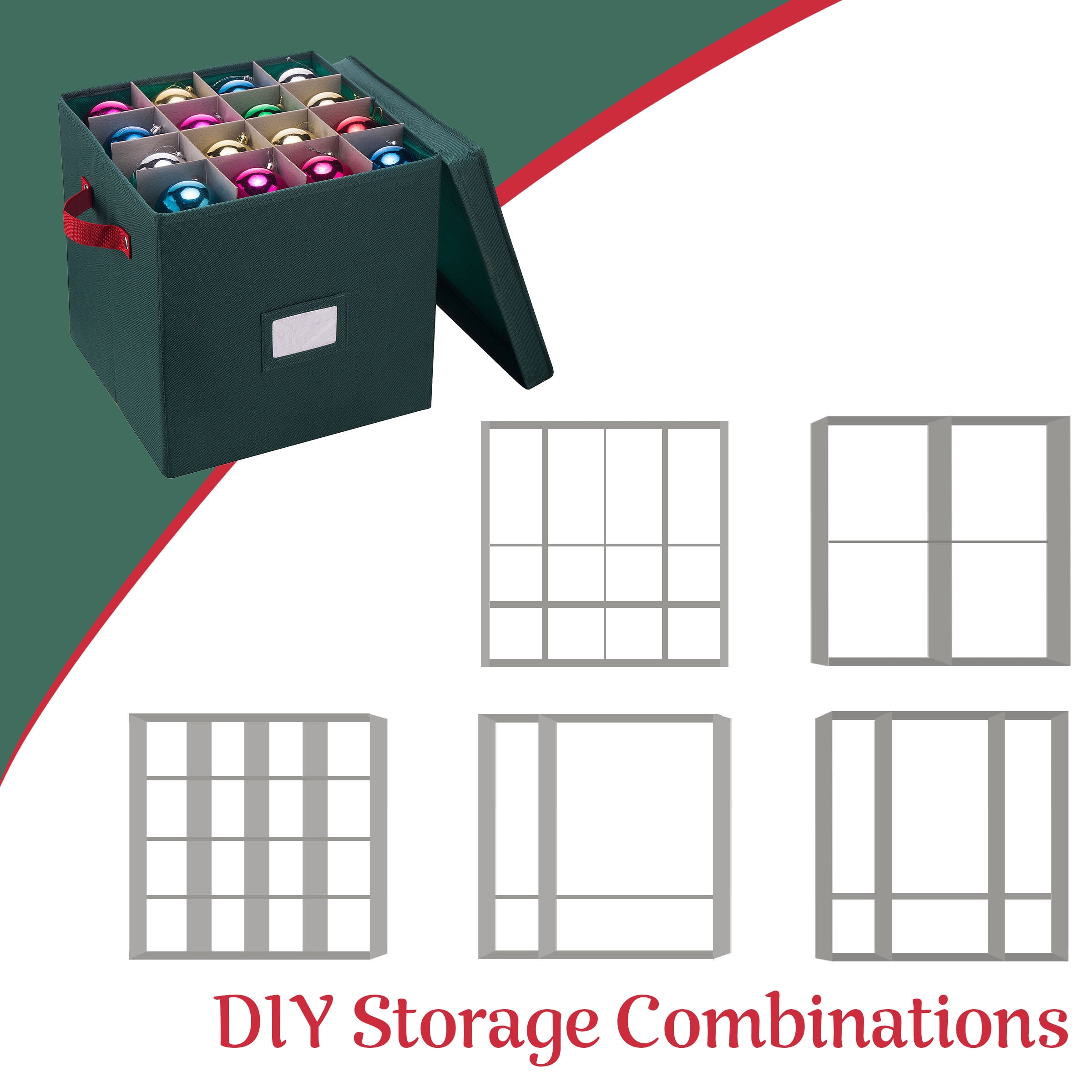 Elf Stor 64-Compartment Ornament Storage Box - Holiday Organizer (Green)