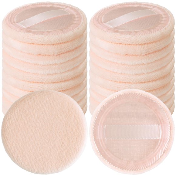 HINZIC Paquete de 25 esponjas de polvo redondas de 60 mm para aplicadores de maquillaje de base, esponjas de polvo facial de algodón suave y agradable para la piel, almohadillas de terciopelo para cos