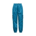 thumbnail image 4 of Karymi Pants for Women Pleated Cargo Jogger Pants, Solid Wide Leg Long Trousers, Multi Large Flap Side Pockets, Elastic Cuffed Ankle Hem (Belt Not Included) Wide Leg Pants Woman, 4 of 6