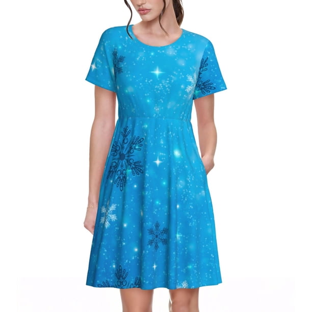 Disketp Winter With Snowflakes para Vestido de Manga Corta para Mujeres, Vestidos de Verano para Mujeres, Casual y Holgado para la Playa