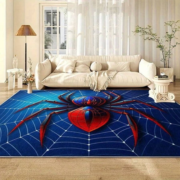 Multicolor Spider Web Pattern Area Rug with Non-Slip Rubber