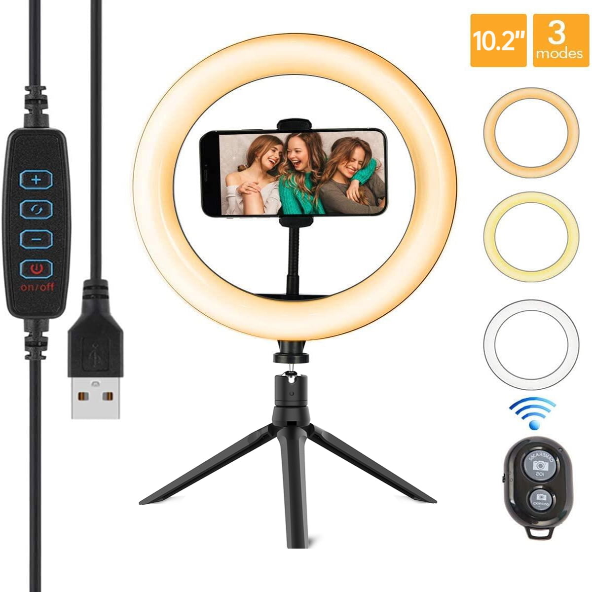 Ring Light with Cell Phone Holder for Live Streaming YouTube Video 3 Light Modes & 10 Brightness Level Dimmable Desk Makeup Ring Light for Photography 10.2’’ Selfie Ring Light with Tripod Stand 