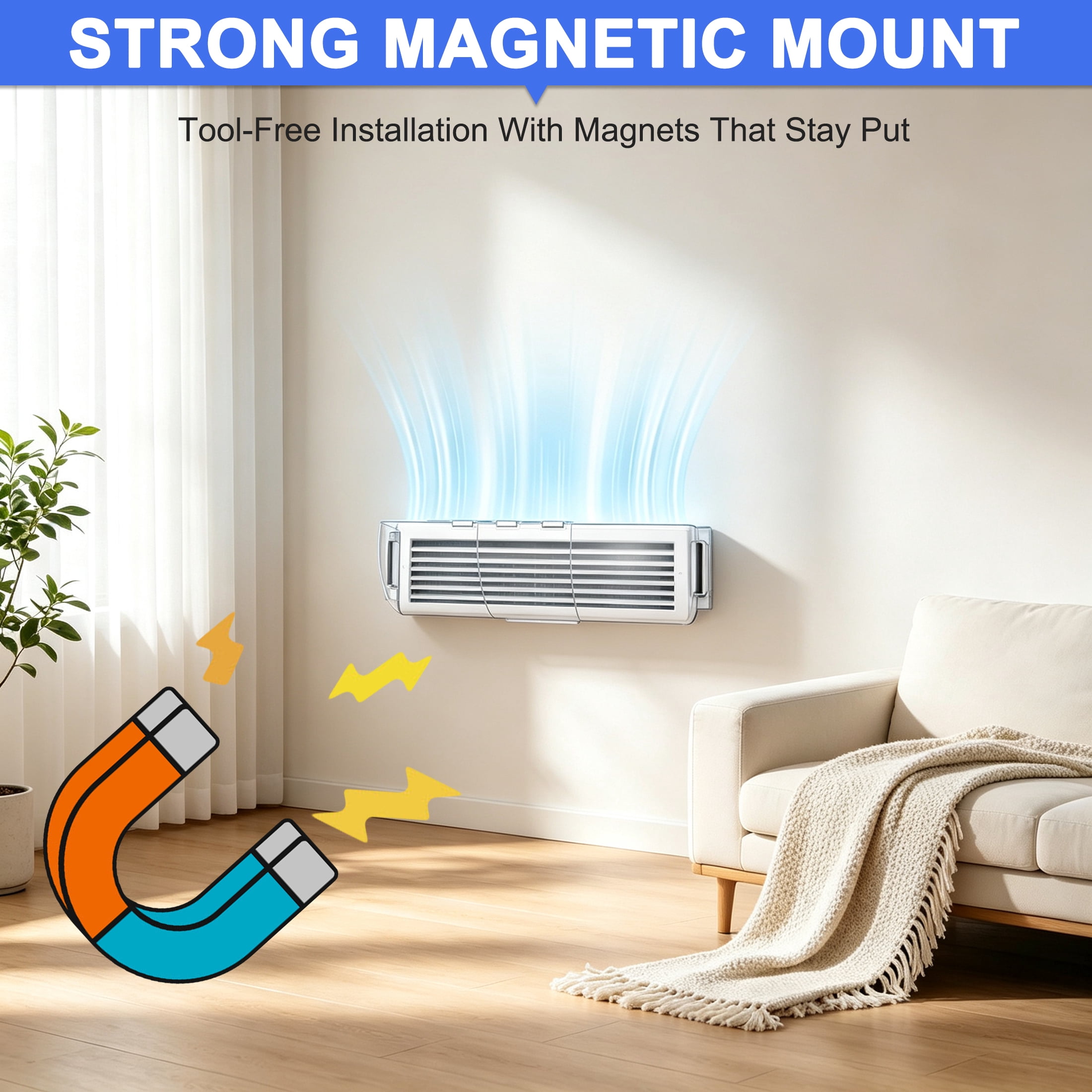 GARITIN 2 Pack Magnetic Vent Deflector, Adjustable Heat and Air Vent Deflector for Wall, Ceiling & Floor HVAC Vents