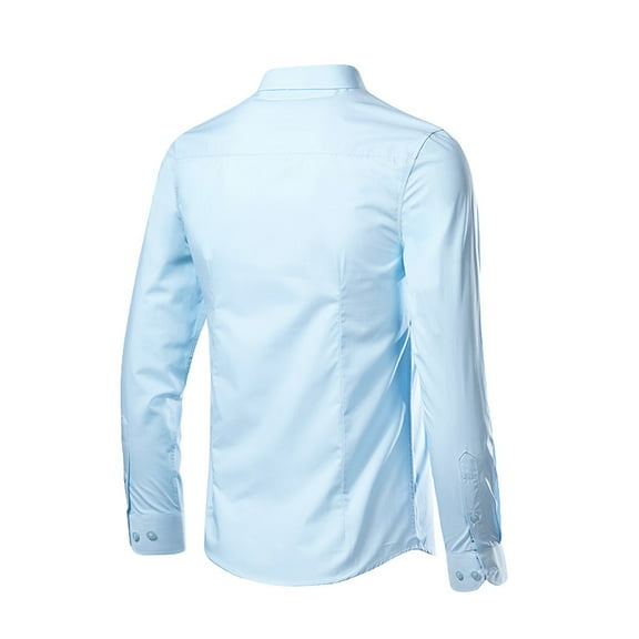 Qicasul Mens Solid Color Long Sleeve Lapel Shirt Business Casual Classic Button Front Top,Sky Blue,SIZE:XL