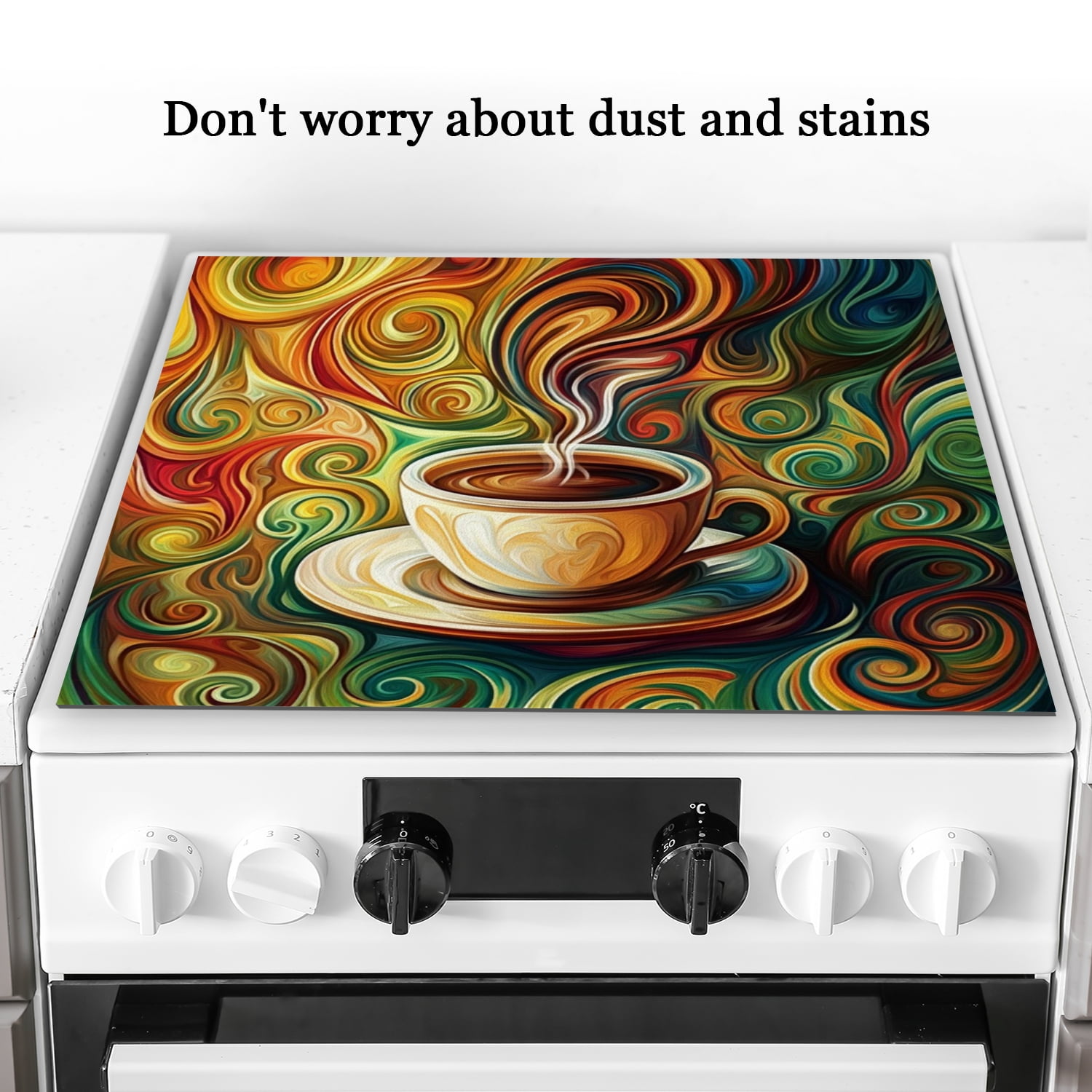Coffee Cover for Stove Top Electric Flat Top, Cup of Coffee Colorful Glass Stovetop Cover, Decorative Cooktop Covers Mat for Kitchen RV (28×20 Inch)