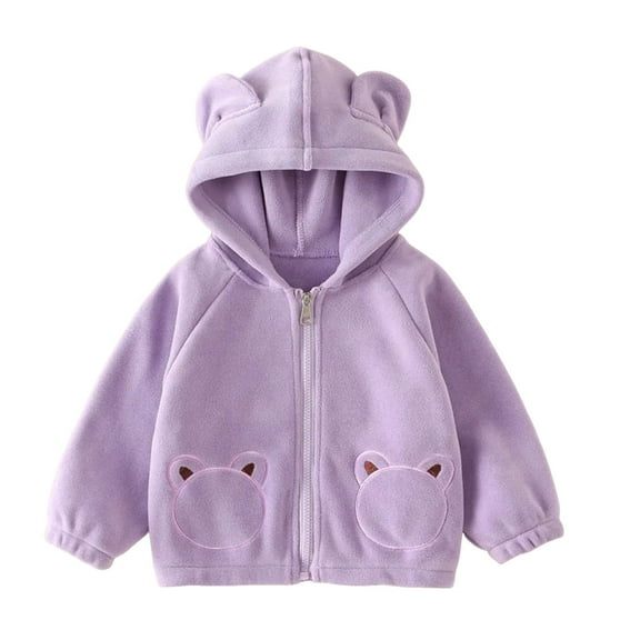 Lenpel Girls Boys' Fuzzy Fleece Jackets Toddler Baby Long Sleeve Zip up Ear Hooded Jackets Plush Warm Outwear Coats(Purple,2-3 Years)