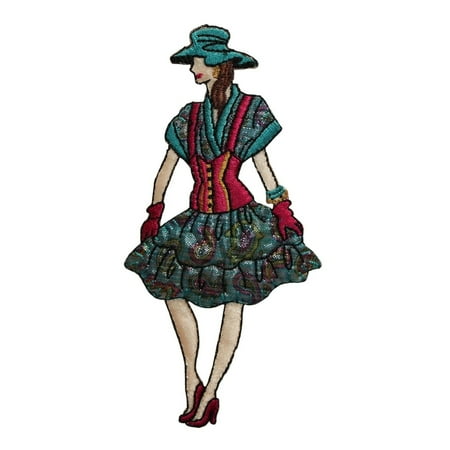 Design Runway - ID 7487 Fashion Dress Model Patch Runway Design Embroidered Iron On Applique
