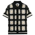 thumbnail image 4 of Cold Shoulder Tops for Men Imitation Knit Sweater Solid Color Short Sleeve Cardigan Summer, 4 of 9