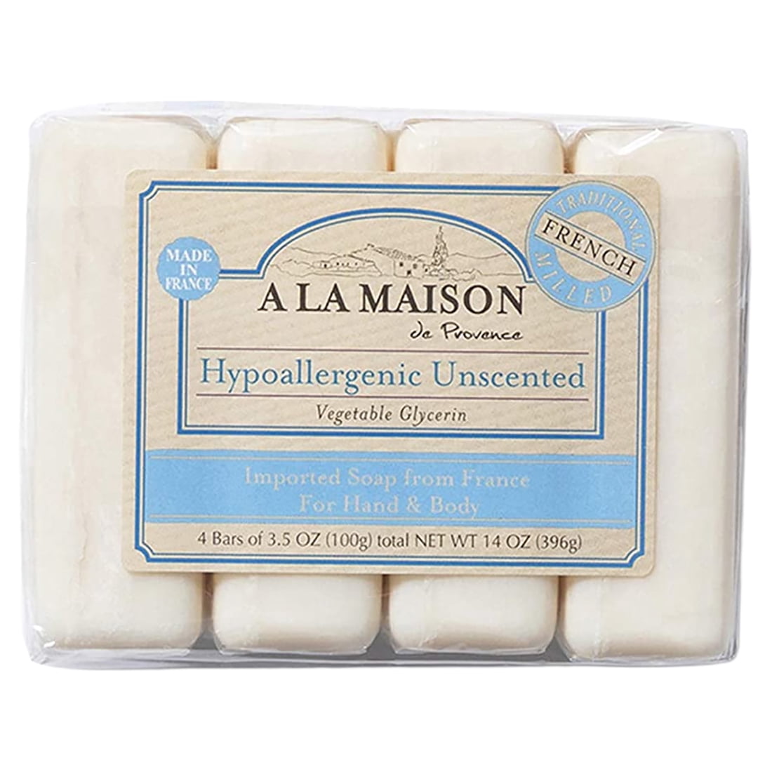 A La Maison de Provence Bar Soap, Hypoallergenic Unscented, 3.5 oz each (12 Bars Total)