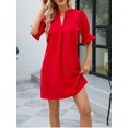 thumbnail image 6 of Summer Dresses for Women V Neck Ruffle Short Sleeve Casual Shift Dress with Pockets Red S, 6 of 7