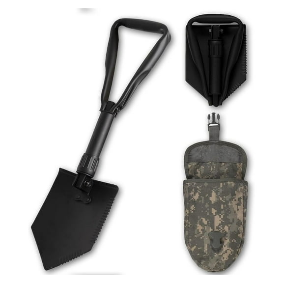 Military Entrenching Tool Set - 2 Piece Foldable Camping Shovel w/ ACU Pouch - Compact E-Tool for Hiking, Backpacking, Survival & Outdoor Gear Black