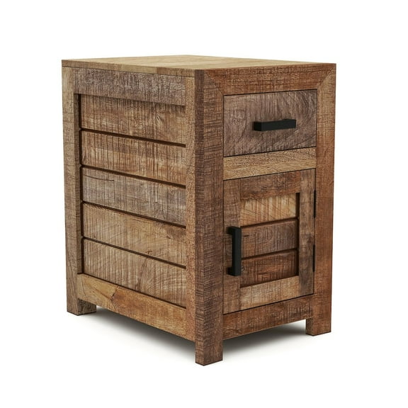Furniture of America Ruga Rustic Solid Wood Storage Side Table in Natural Tone