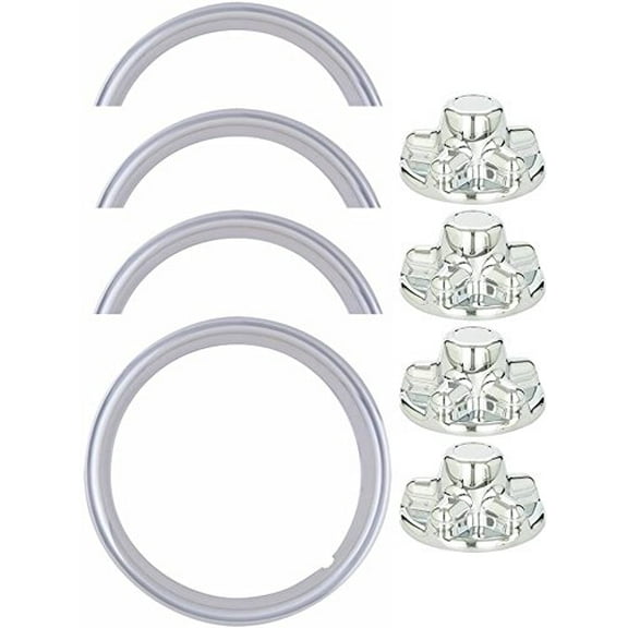 Set of 4 - Phoenix USA 1503, QT545CHS-x4, Fits 15" Trailer Wheels with 5 Lug, 4.5" Bolt Circle, 13/16" Lug Nuts, ABS Chrome Trim Ring / Beauty Ringss & Hub Caps