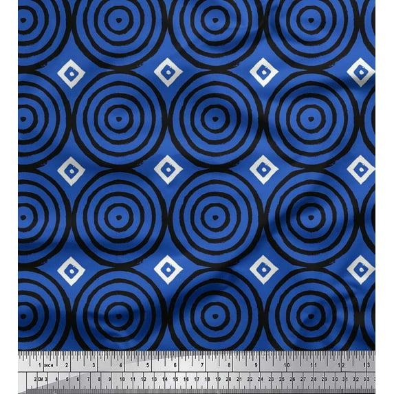 Soimoi Silk Fabric Diamond & Circle Block Print Fabric by Yard 42 Inch Wide