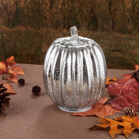 Mercury Glass Home Decor Accents, 7.7" Battery Operated LED Pumpkin