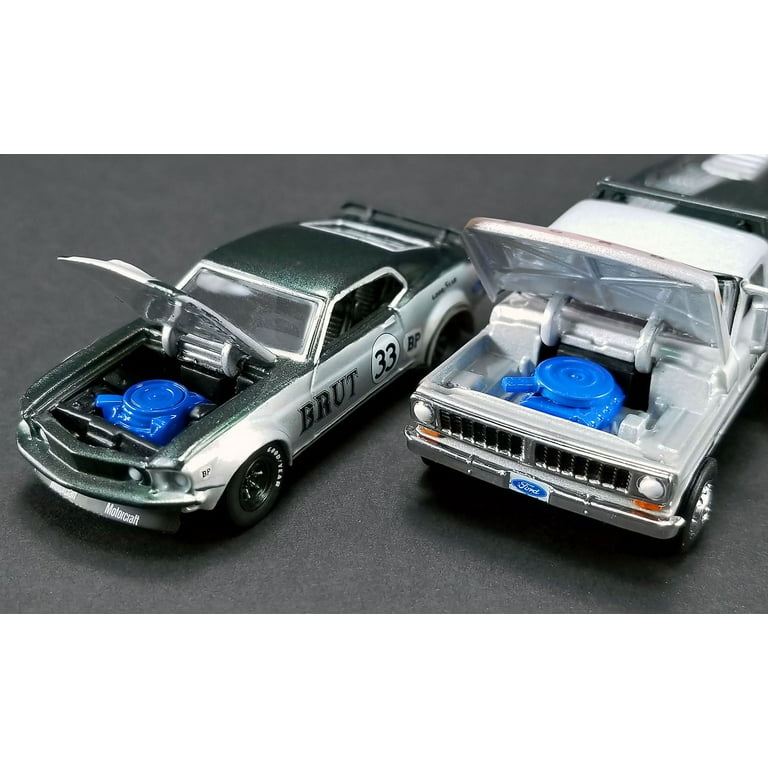 Ford F-350 Ramp Truck Metallic Silver and 1969 Ford Mustang