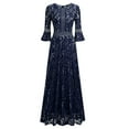 thumbnail image 3 of Lolmot Cocktail Dresses for Wedding Guest 3/4 Sleeve Round Neck Elegant Floral Lace Embroidery Hollow Out Slim Fitting Retro Evening Dress, 3 of 4