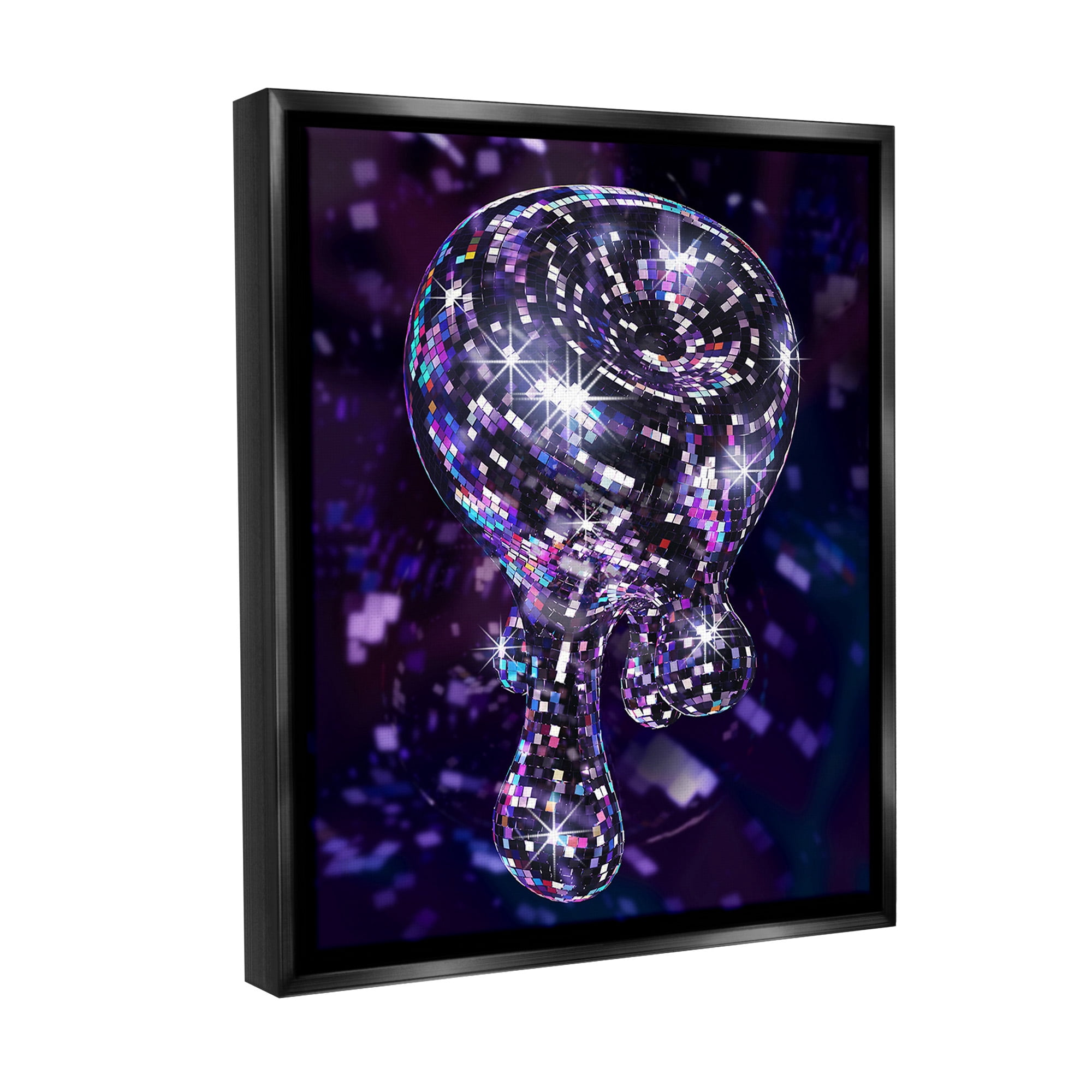 Stupell Industries Abstract Dripping Disco Abstract Painting Black Floater Framed Canvas Art Print Wall Art, 17 x 21