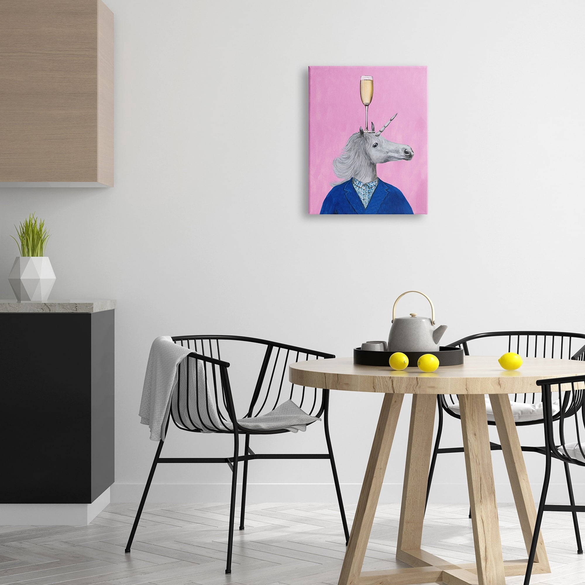 Stupell Industries Unicorn Wearing Suit Pink Background Champagne Glass Novelty Painting Gallery-Wrapped Canvas Print Wall Art, 30 x 40, Design by Coco de Paris