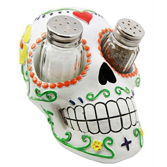 Day of The Dead White Sugar Skull Salt Pepper Shakers Holder Figurine